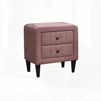Contemporary Style Brushed Linen Fabric 1pc Nightstand with 2-Drawer Storage for Bedroom Furniture