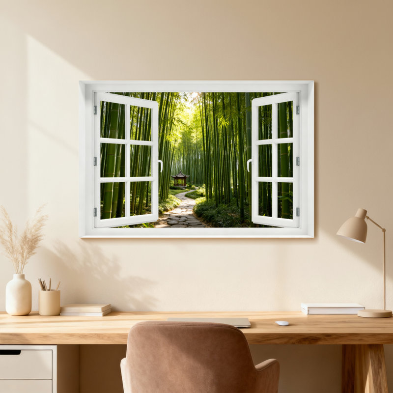 Paysage et nature, chemin en forêt de bambous à travers une fenêtre ouverte, Toile tendue, Ne s’applique pas