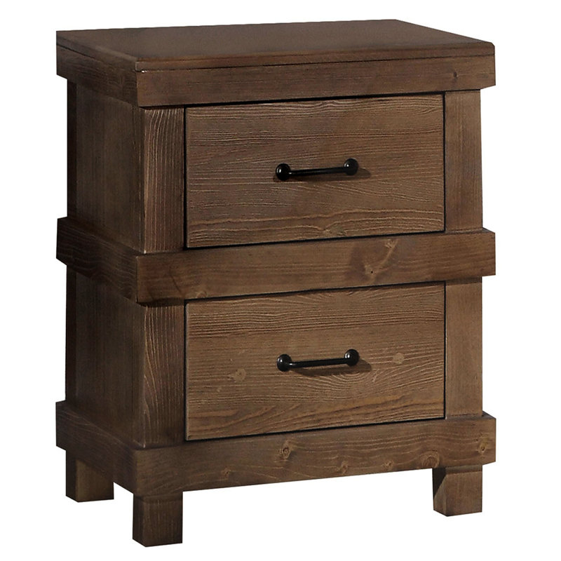 Table de chevet en chêne antique pour la chambre à coucher - Design avec rangement efficace, style rustique sophistiqué