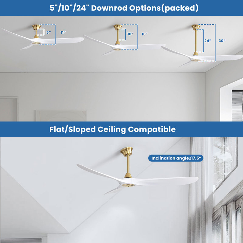 Nicola 60" 3-Blade Modern Ceiling Fan With Remote Control, Gold with White Blades