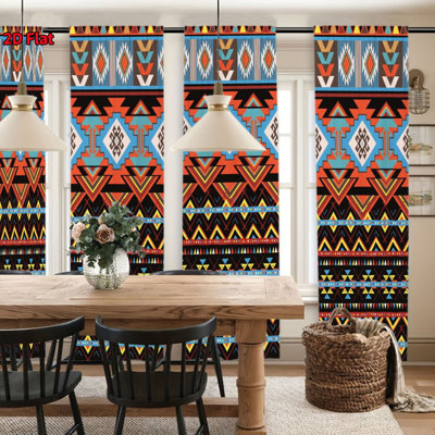 4 rideaux de fenêtre bohème à motif bohémien bohème 4 pièces, rideaux semi-occultants à imprimé géométrique rétro, conception à passe-tringle pour salon, chambre à coucher, cuisine, salle à manger, décor d'hôtel