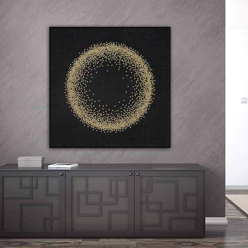 H26, cercle abstrait encadré sur toile, Noir, H 24 po x l 24 po