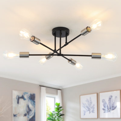 Dorae 6 - Light Dimmable Sputnik Modern Linear Chandelier Semi Flush Mount Ceiling Light