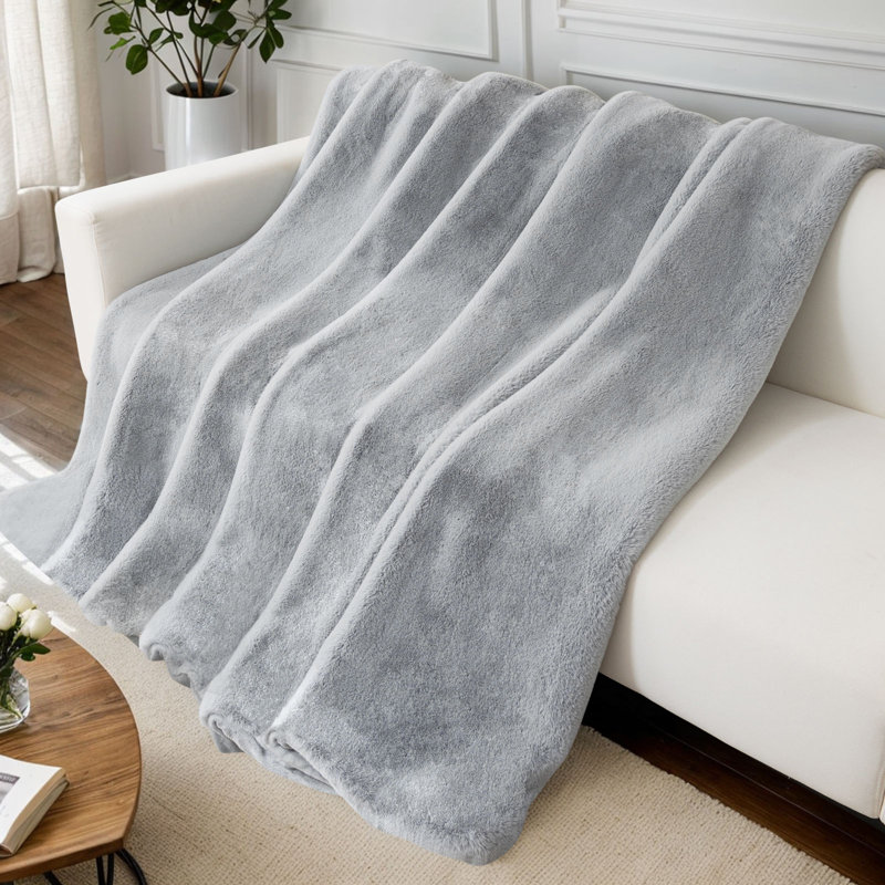 Jeté en faux vison, Gris clair, L 51 po x L 63 po