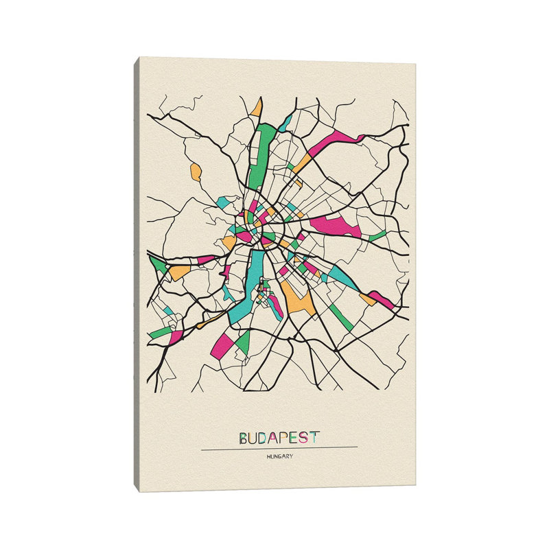 Budapest, Hungary Map by Ayse Deniz Akerman - Print on Canvas, Wrapped Canvas, 101.6 cm H x 66.04 cm W x 1.91 cm D
