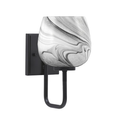 Amarmula 1 Light Wall Sconce, Matte Black Finish, 6" Onyx Swirl Glass
