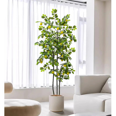 Décoration de paysage artificielle de citronnier vert en pot