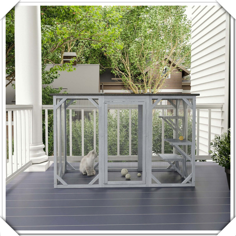 Grande cage d'extérieur en bois pour chat, H 44 po x l 31,5 po x P 70,8 po, Gris