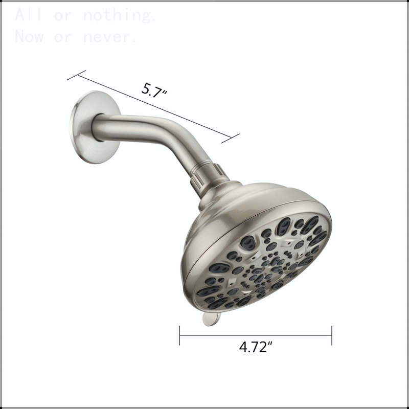 Brushed nickel high pressure 6-setting 4" shower head - Angle adjustable, clog-proof shower head, Brushed Nickel
