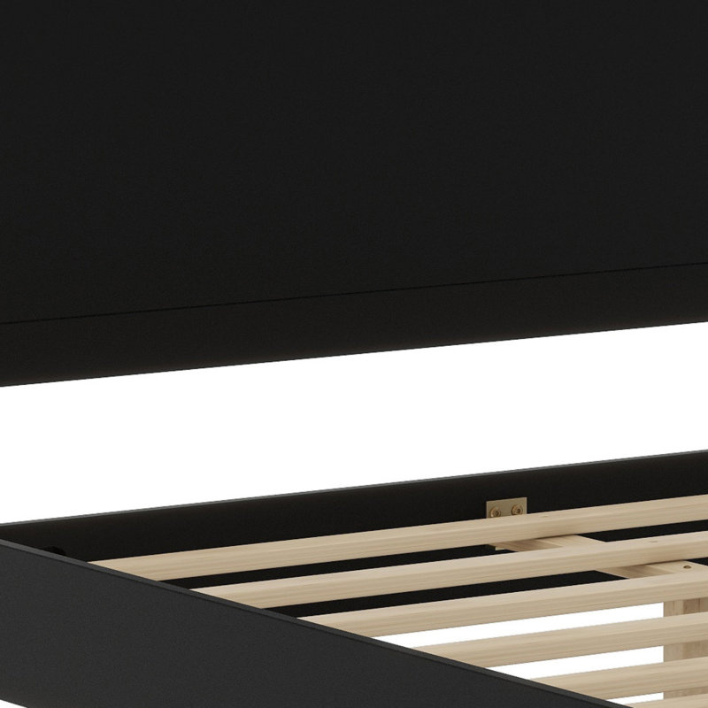 Structure de lit en bois robuste, tête de lit arquée traditionnelle, Double, Noir