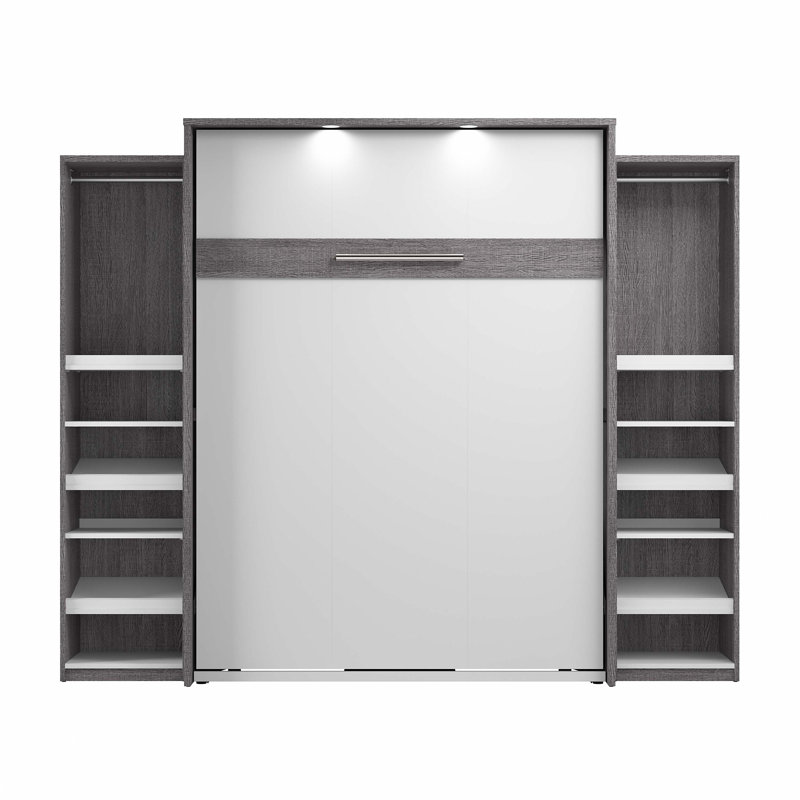 Osterman Storage Murphy Platform Bed with 2 Narrow Closet Organizers, Bark Gray, Full