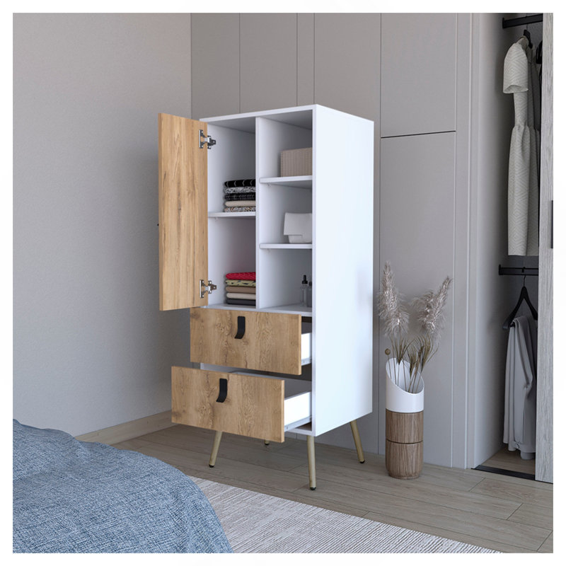 White and Macadamia 2-Drawer Tall Dresser
