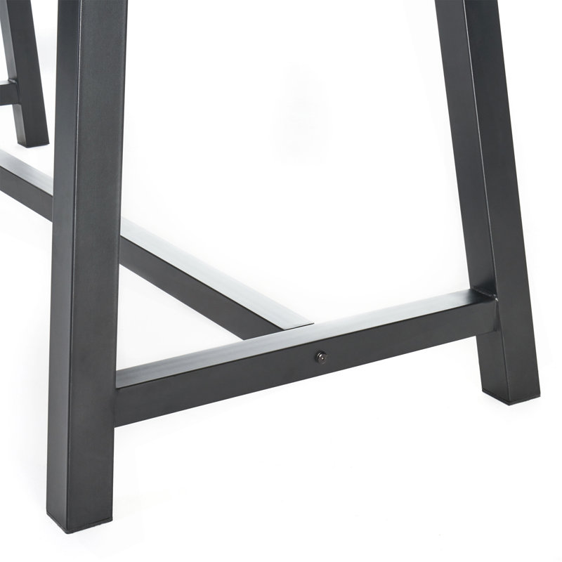 Table de salle à manger d'extérieur en bois d'acacia gris sablé clair avec cadre en métal noir rustique