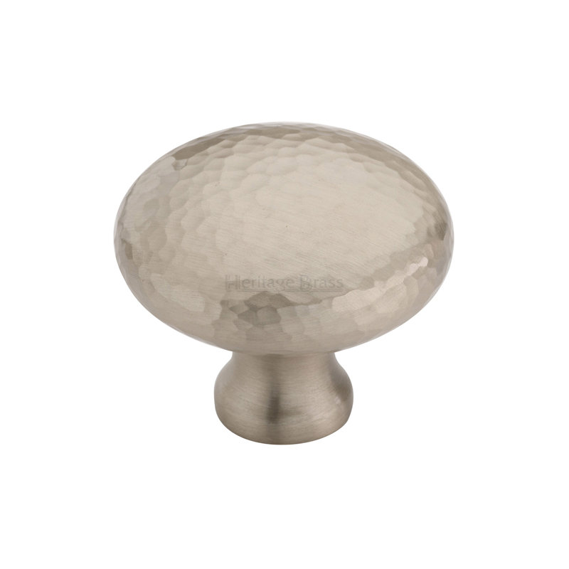 Heritage Brass Heritage Cabinet Knob Victorian Round Hammered Design, Satin Nickel