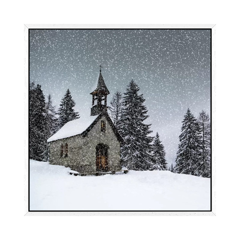 Bavarian Winters Tale Anna Chapel by Melanie Viola - Print on Canvas, White Framed, 93.98 cm H x 93.98 cm W