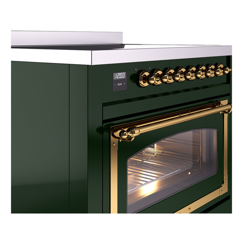 ILVE Nostalgie II Noblesse 36 po à induction, éléments à induction (porte vitrée), Vert émeraude / laiton
