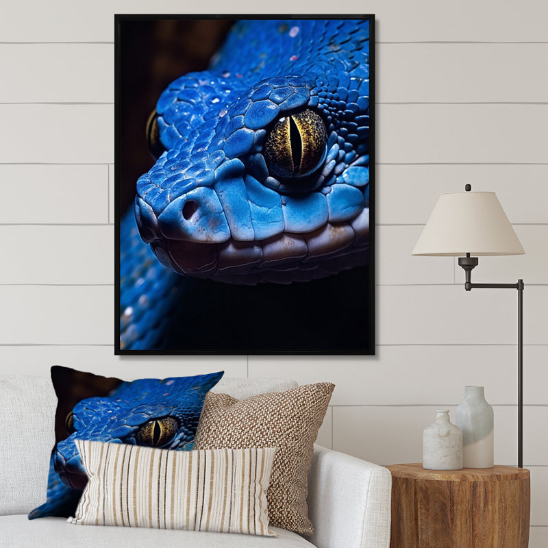 Portrait d'un serpent vipère bleu, faune I sur toile, H 44 po x l 34 po x P 1,5 po, Cadre flottant noir
