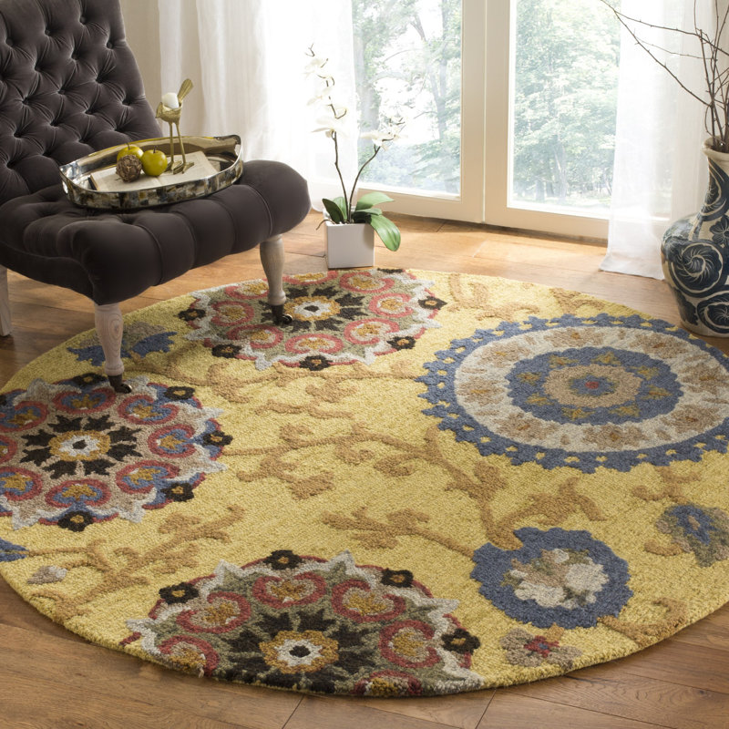 Tapis floral en laine touffeté à la main Taifa, Rond 6 pi