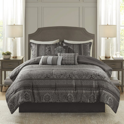 Luxury King Bedding - 7 Piece Grey Comforter