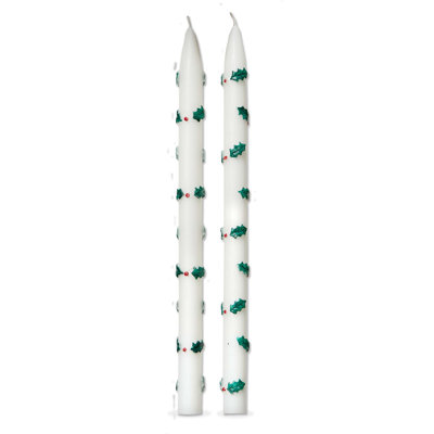  Holly Berries Hand Painted Taper S/2
