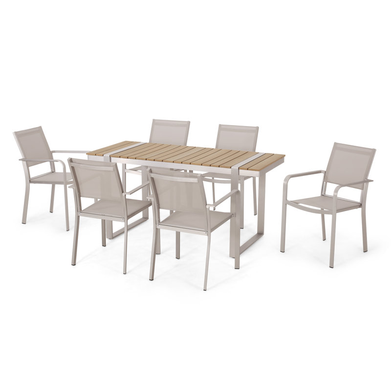 Ensemble repas d'extérieur en aluminium 7 pièces, Beige
