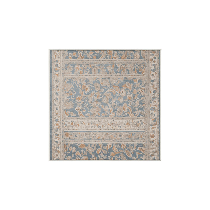 Machine Washable Beige Area Rug, Square 5'