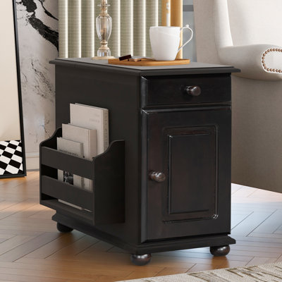 End Table Flip Top Side Table with USB Ports, One Multifunctional Drawer with cup holders