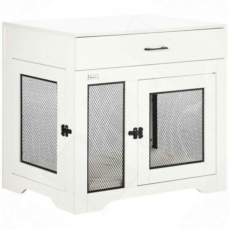 Mobilier de cage pour chien avec coussin moelleux résistant à l'eau, table de bout avec tiroir et cage pour chiots pour petits chiens à l'intérieur avec 2 portes