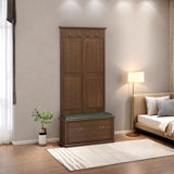 Elegant Wood Coat Rack with PU Leather Bench
