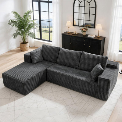 106"Sectional Couches for Living Room Cloud Couch Sofa with L-Shape Couch in a Box Upholstered Boneless Couchs Modern Modular Sectional Couch with Chaise(Black,3 Seater-Right-Facing Chaise)
