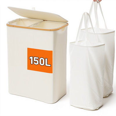 Extra Large 2 Section Dirty Clothes Laundry Basket with Lid, Dirty Clothes Hampers with Removable Bags