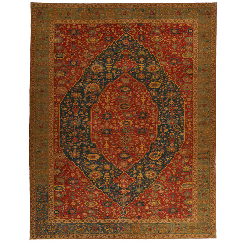 Tapis traditionnel rouge et bleu 13 x 17
