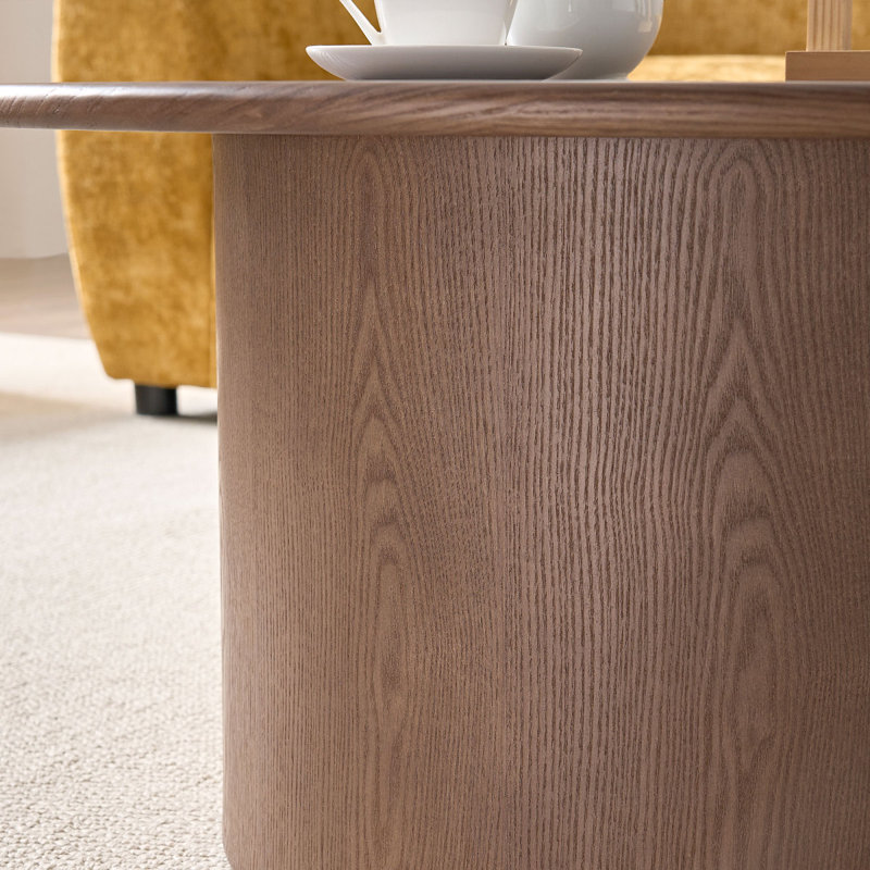 Ensemble de 2 tables basses, table basse ronde en panneau de fibres à densité moyenne pour salon, appartement et espace de loisirs en noyer