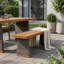 Banc d'extérieur 1 pièce en bois d'acacia, finition teck + osier gris-1295847041