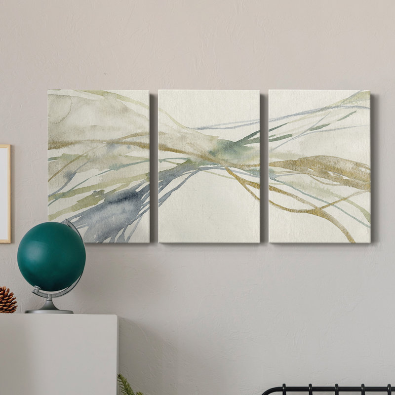 Watercolor Waves I - Toile tendue avec châssis de qualité supérieure - prête à être accrochée, H 27 po x l 54 po x P 1 po