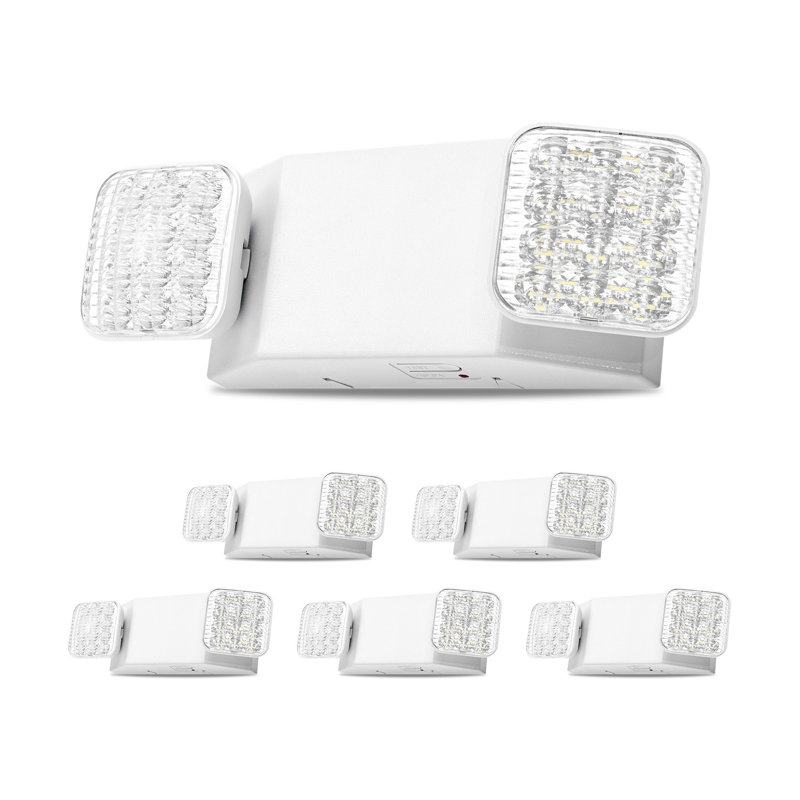 6 Pack Emergency Lights for Business, with Battery Backup, Commercial LED Emergency Exit Lighting Fixtures, AC 120/277V, with Two Square Head Adjustable, 90-Minute Backup, for Business, White