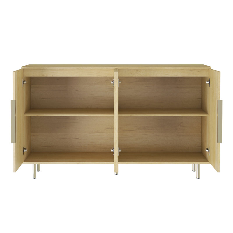 56.7" W 4-door Wood Storage File Cabinet Credenza, Natural