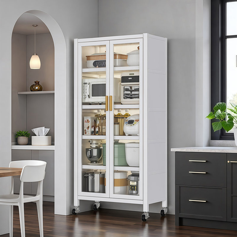 Armoire de rangement de cuisine, armoire de rangement en métal à 6 niveaux avec porte transparente
