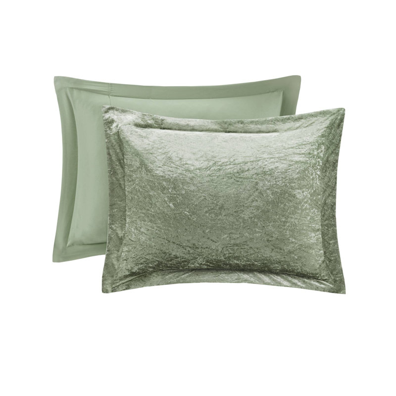 Felicia Green Crushed Velvet Quilted 3-Piece Twin/Twin XL Duvet Set with Throw Pillow, Green