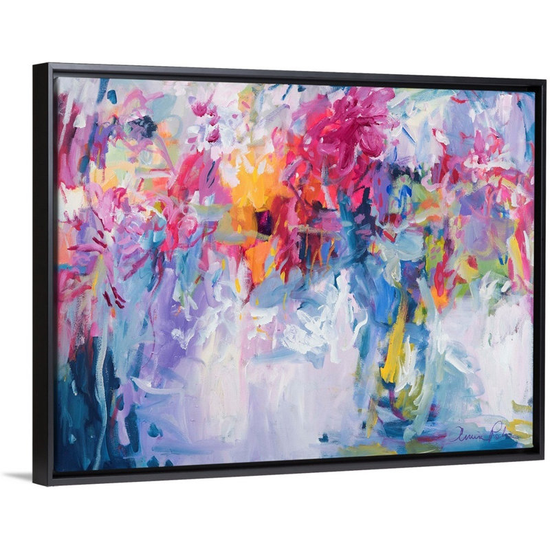 Reproduction d’art sur toile, "fleurs dans ma main" par Amira Rahim, H 14 po x l 18 po x P 1,75 po, Toile avec cadre noir
