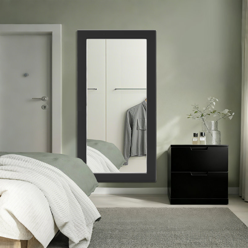 Wood Flat Wall Mirror Oversized Full Length Mirror, 71" x 32", Black
