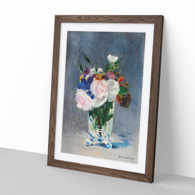 Flowers in a Crystal Vase by Edouard Manet - Picture Frame Graphic Art, 36cm H x 27cm W x 2cm D, Walnut Framed