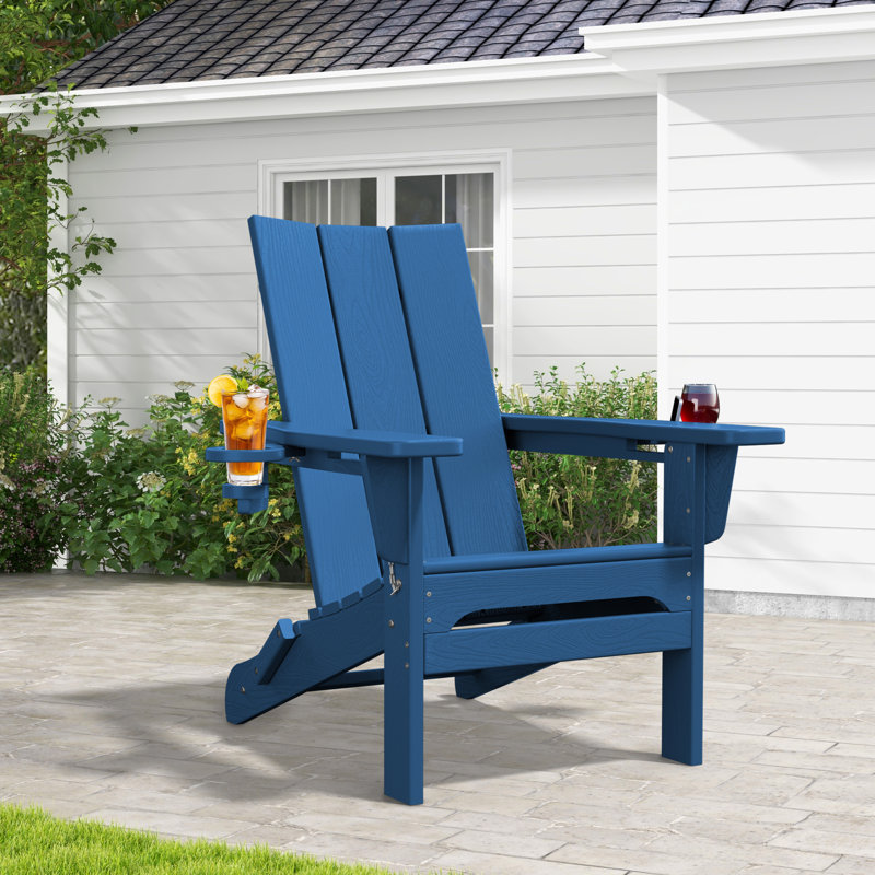 Chaise Adirondack pliante Wolak avec porte-gobelet, Marine