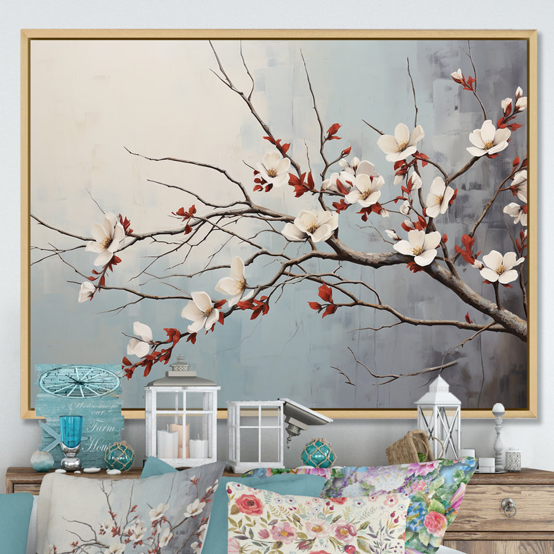 Reproduction d'art sur toile White Dogwood Blossom Scenery IV - Dogwood, Cadre naturel flottant, H 24 po x l 32 po x P 1 po