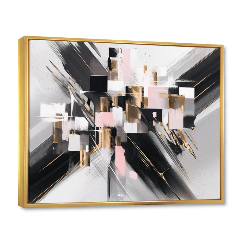 «Symmetric Abstractions I» sur toile, Cadre flottant doré, H 12 po x l 20 po x P 1 po