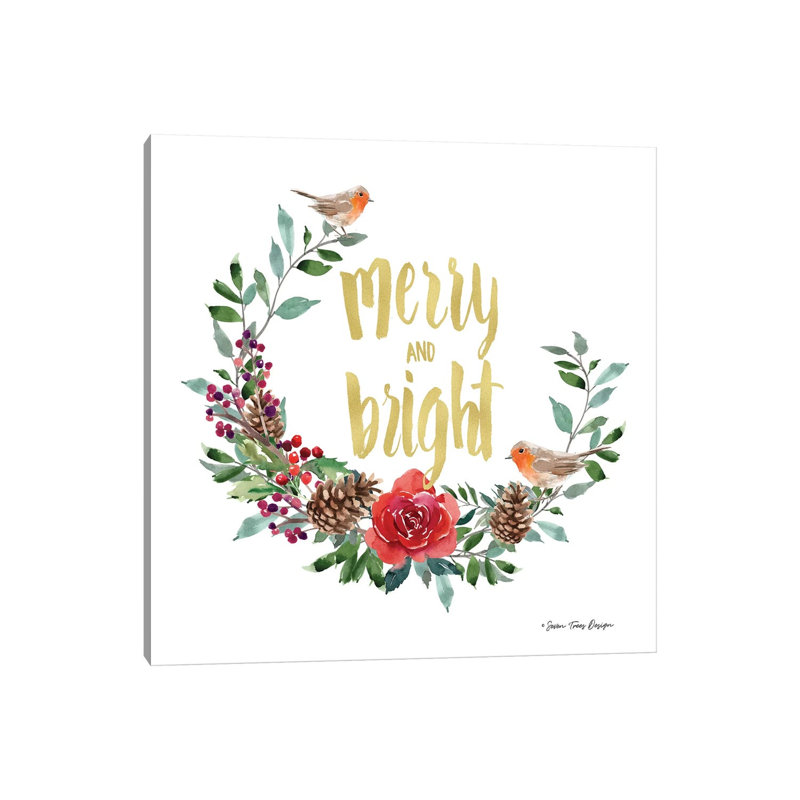 Merry And Bright Robin Wreath by Seven Trees Design - Gallery-Wrapped Canvas Giclée on Canvas, Canvas