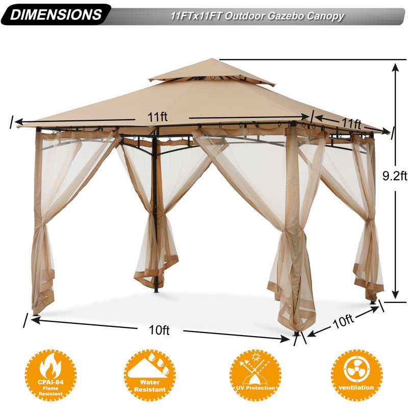 11 Ft. W x 11 Ft. D Steel Patio Gazebo The Soft Roof, Beige