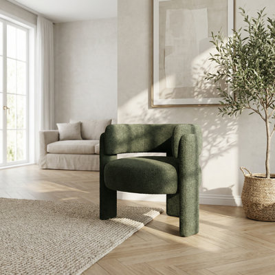 Modern Sculptural Accent Armchair with Organic Cylindrical Frame and Plush Upholstery for Contemporary Living Spaces