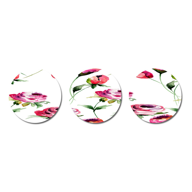 Ensemble de 3 décorations murales à motif de fleurs roses