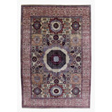 Hand Knotted Wool Area Rug in Sea Green And Beige
